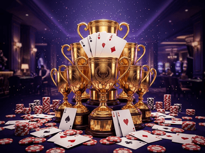Luxury gold themed casino environment with sparkling coins and gaming tables